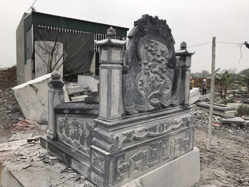 Mặt sau của Mộ đôi  khắc hoa sen đẹp NBS-MDD12