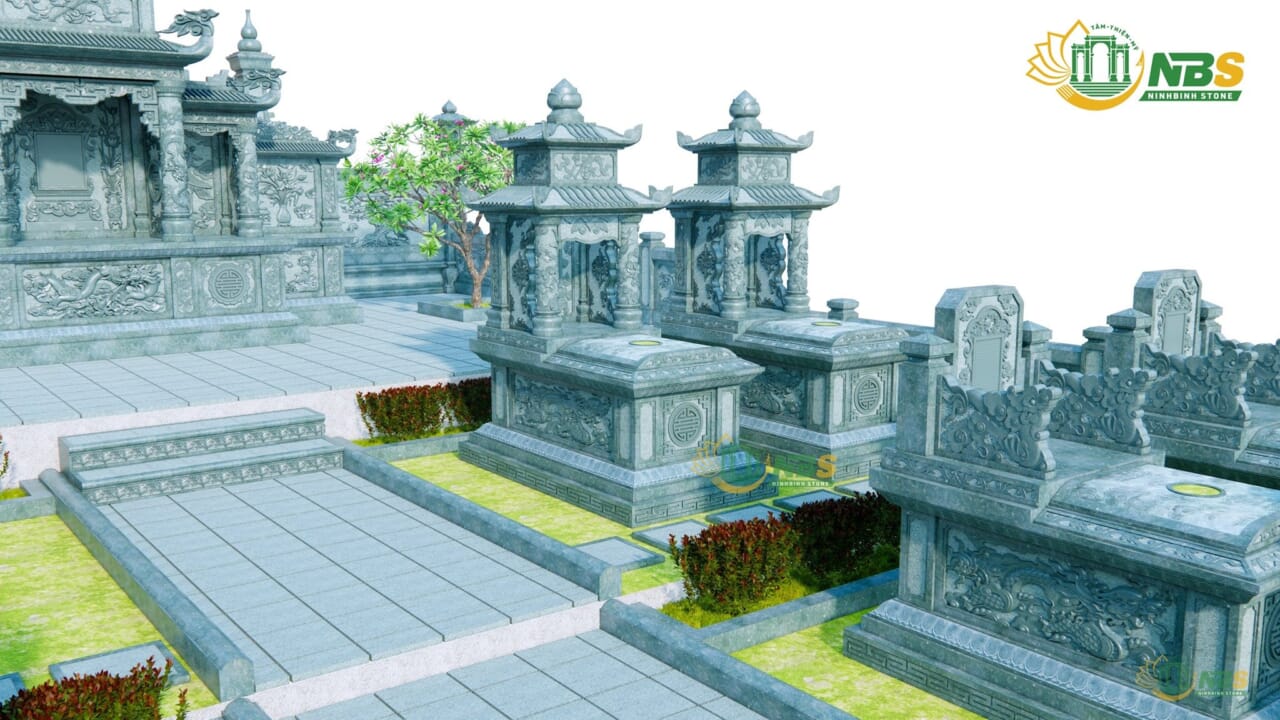 Bản thiết kế 3D khu lăng mộ đá đẹp dành cho dòng họ