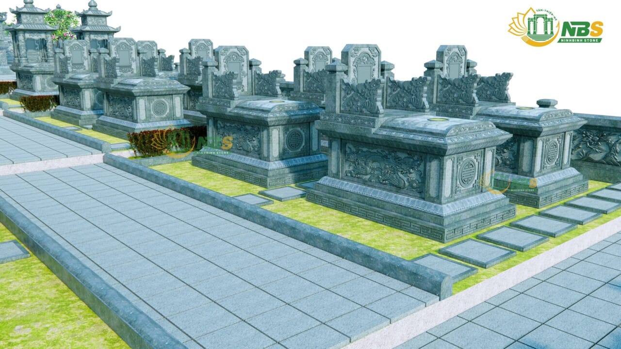 Bản thiết kế 3D khu lăng mộ đá với hoa văn đẹp