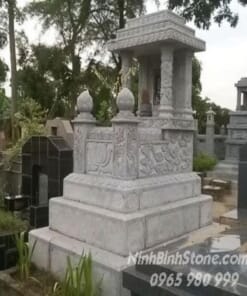 Mộ đá một mái - Mộ đá khắc bông sen NBS-MCM217