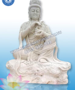Tượng Phật bằng đá trắng ngồi thiền NBS-TQA217