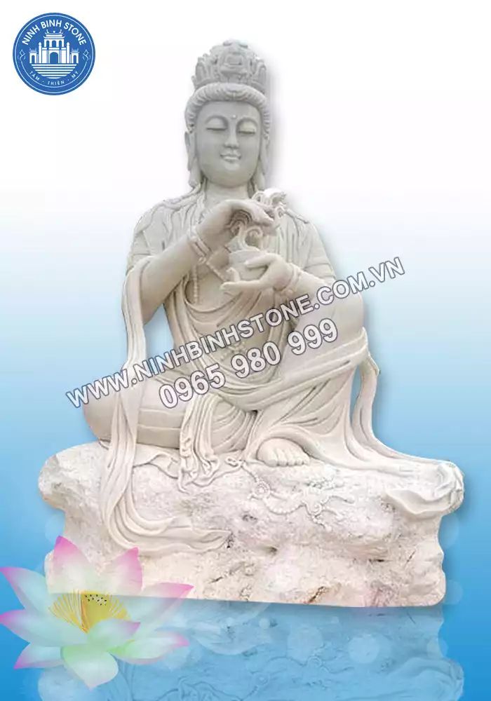 Tượng Phật bằng đá trắng ngồi thiền