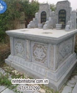 Mộ đá đôi khắc hoa đẹp NBS-MĐĐ230