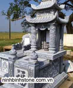 Mộ đá hai mái cột đá hoa sen NBS-MCM236