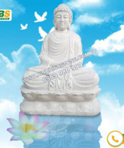 Tượng phật đá trắng nguyên khối ngồi thiền 06