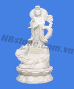 Tượng Phật Đá cưỡi rồng màu trắng NBS-TPTC222
