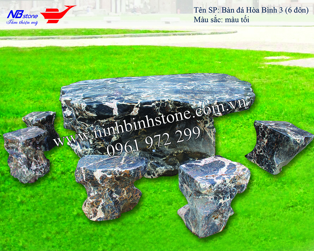 Bàn ghế đá Hòa Bình- 6 đôn