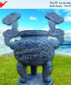 Lư hương tai mây đá xanh nguyên khối NBS-LHD218