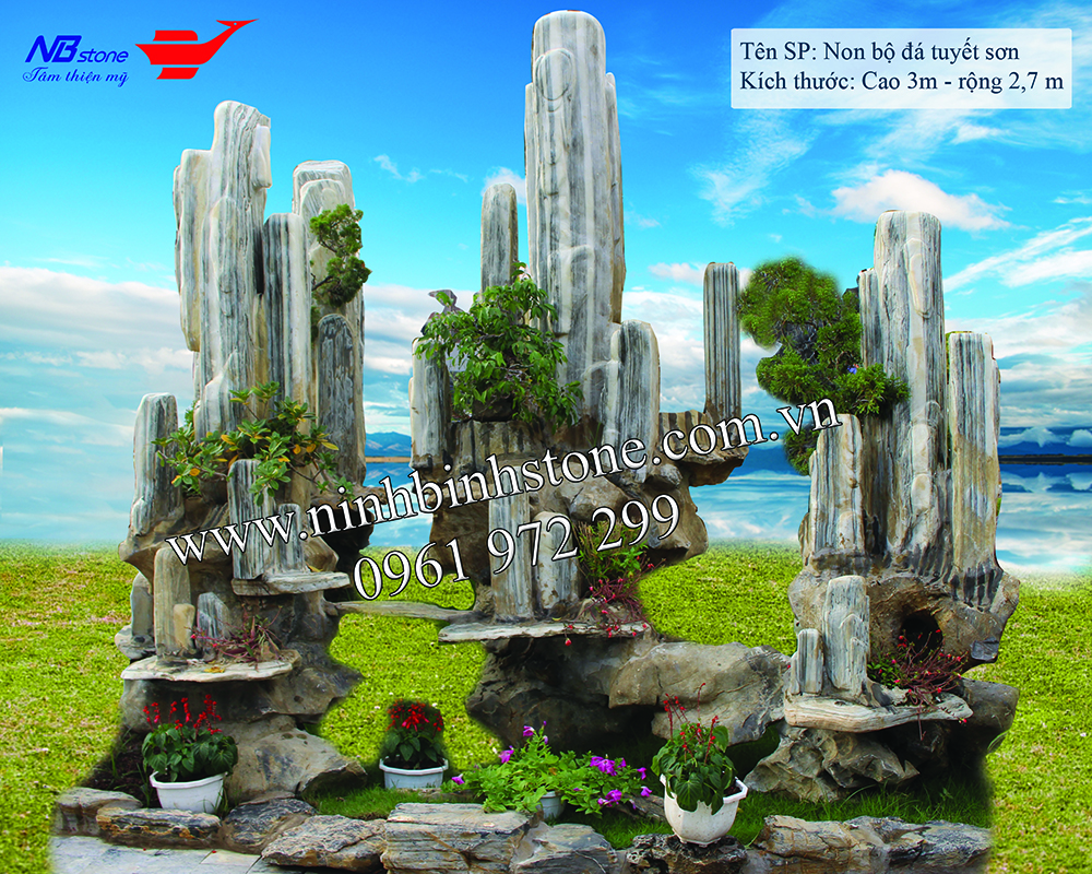 Làm bảng hiệu bằng đá tự nhiên chất lượng cao - Ninh Bình Stone 24 Hòn non bộ đá tuyết sơn cao 3m