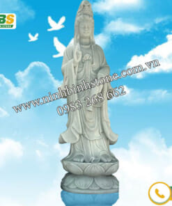 Tượng quan âm đá nguyên khối đứng trên đài sen