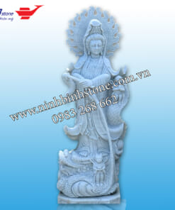 Tượng quan âm cưỡi rồng mây bằng đá nguyên khối NBS-TQA228