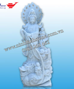 Tượng quan âm cưỡi rồng bằng đá trắng NBS-TQA227