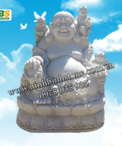 Tượng phật di-lạc và trẻ nhỏ bằng đá trắng