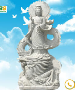 Tượng phật quan âm cưỡi rồng bằng đá trắng