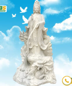 Tượng quan âm cưỡi mây rồng bằng đá trắng