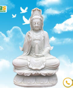Phật quan âm ngồi đài sen- đá trắng