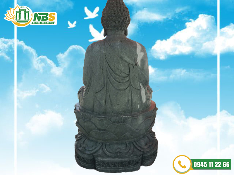 Tượng Phật A Di Đà bằng đá xanh NBS TPD 25 mặt sau.