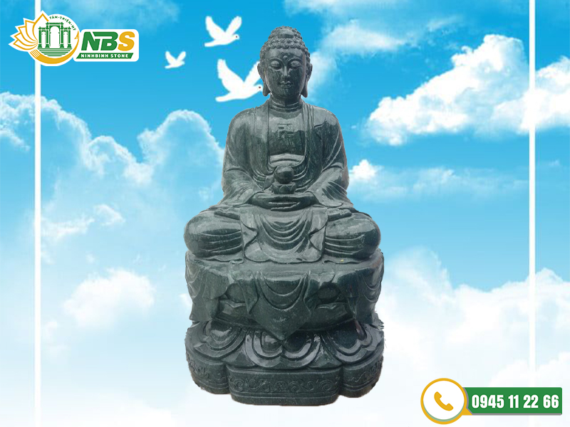 Tượng Phật A Di Đà bằng đá xanh NBS TPD 25 mặt trước.