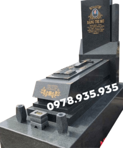 Mẫu mộ đá hoa cương công giáo đơn màu đen NBS-MĐHC228