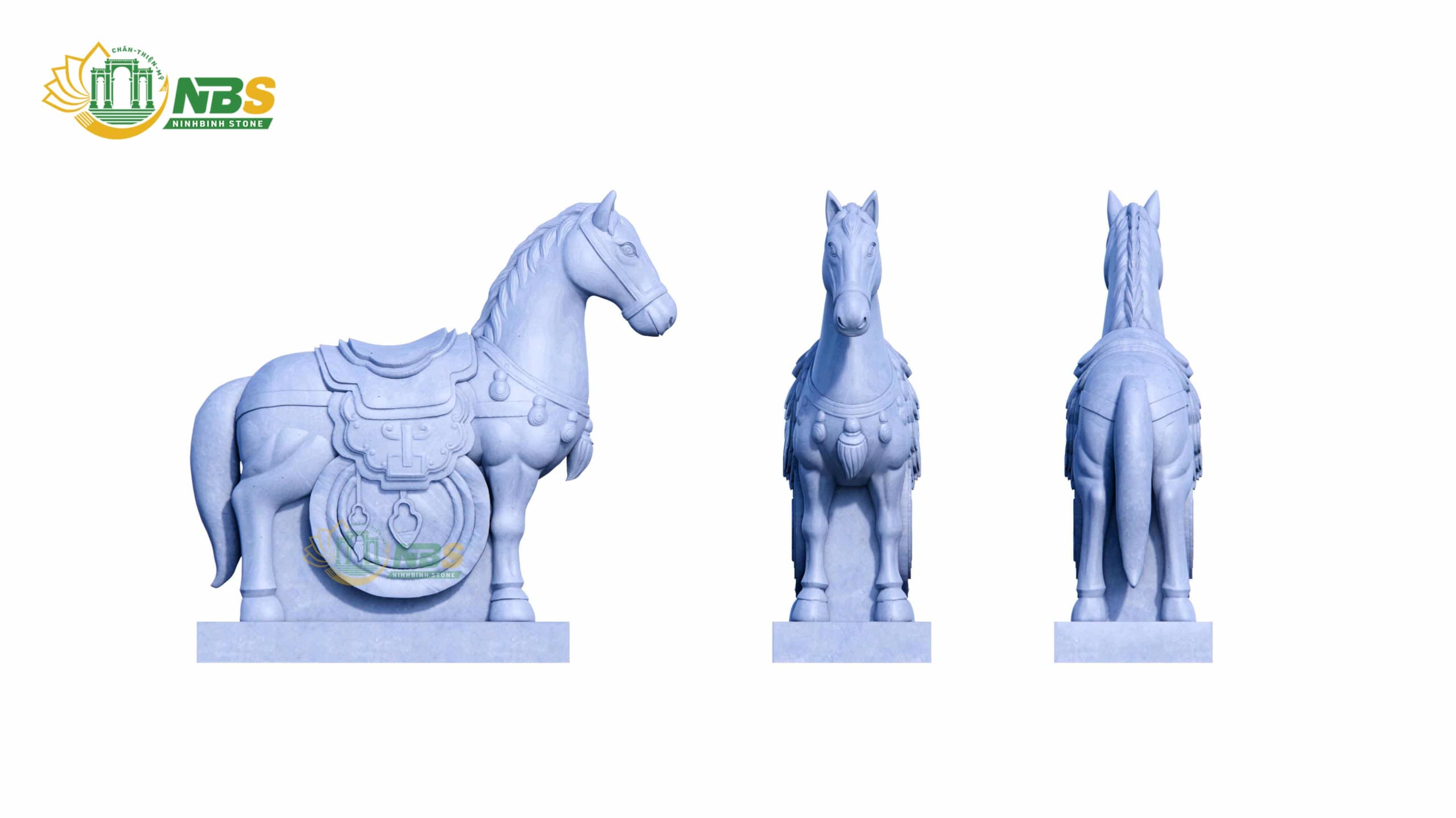 Bản vẽ thiết kế 3D ngựa đá phong thủy đặt tại sân nhà thờ họ