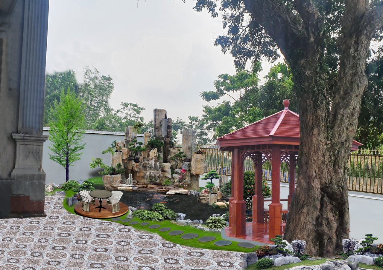 Thi công hòn non bộ hồ cá koi tại Vĩnh Phúc