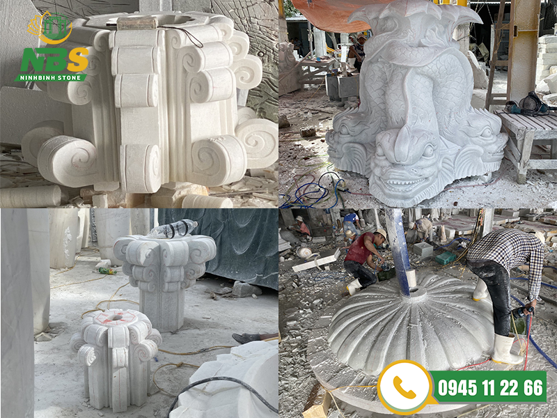 Các nghệ nhân Ninh Bình Stone thực hiện chế tác, điêu khắc đài phun nước