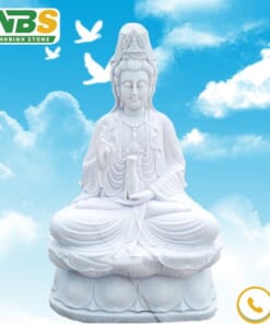 Phật quan âm ngồi đài sen đá trắng